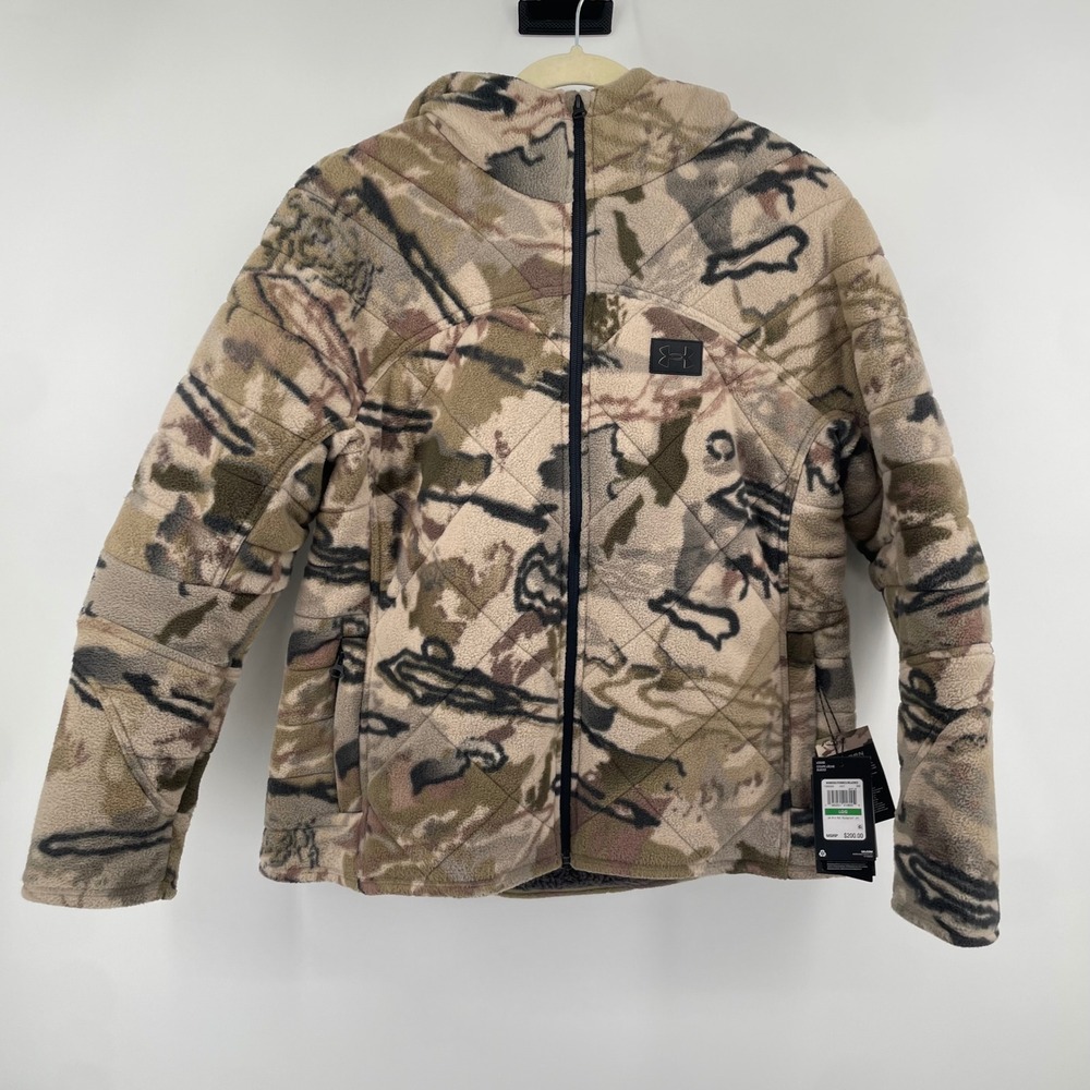 Under Armour Rut Windproof Jacket Womens LG Camo Quilted Sherpa Fleece Hooded